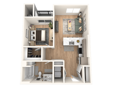 Floor plan for 1 bed, 1 bath, 714 sqft